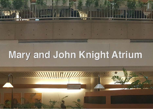 The atrium at LHSC's London Regional Cancer Program has been named in honour of Mary and John Knight, in recognition of their $5.25 million estate gift. The atrium at LHSC's London Regional Cancer Program has been named in honour of Mary and John Knight, in recognition of their $5.25 million estate gift.