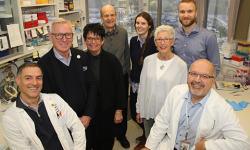From left: Dr. Trevor Shepherd, Peter and Trudy Channer, Sheila Fletcher, Dr. Gabriel DiMattia, (back row) the Pooley Family (not pictured: Robert Freeland and George Monckton) Donors of the IncuCyte System London Health Sciences Foundation